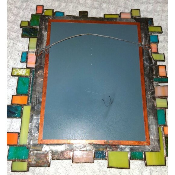 Handcrafted Stained Glass Mosaic Wall Mirror Mcm Handforged Atomic Retro - Picture 11 of 12